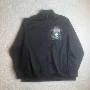 Y2K MMA Elite men's black full zip front back hit skull aop jacket grunge xl